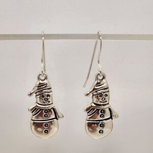 Snowman Winter Drop Charm Earrings Sterling Silver Earwires Handmade by Me